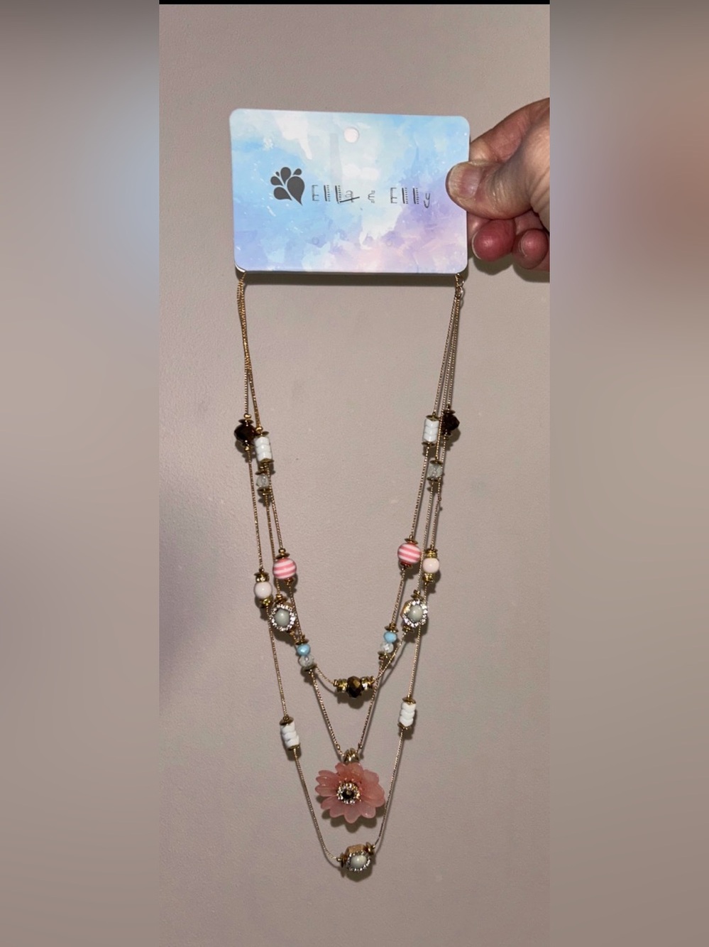 Ella & Elly Beaded Layered Flower Necklace. NWT
